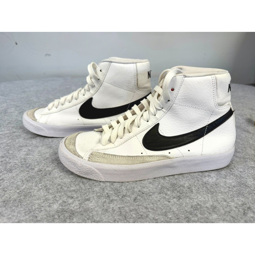 Nike Blazer Mid 77 Kids White Black Leather High Top Sneakers DA4086-100 5Y